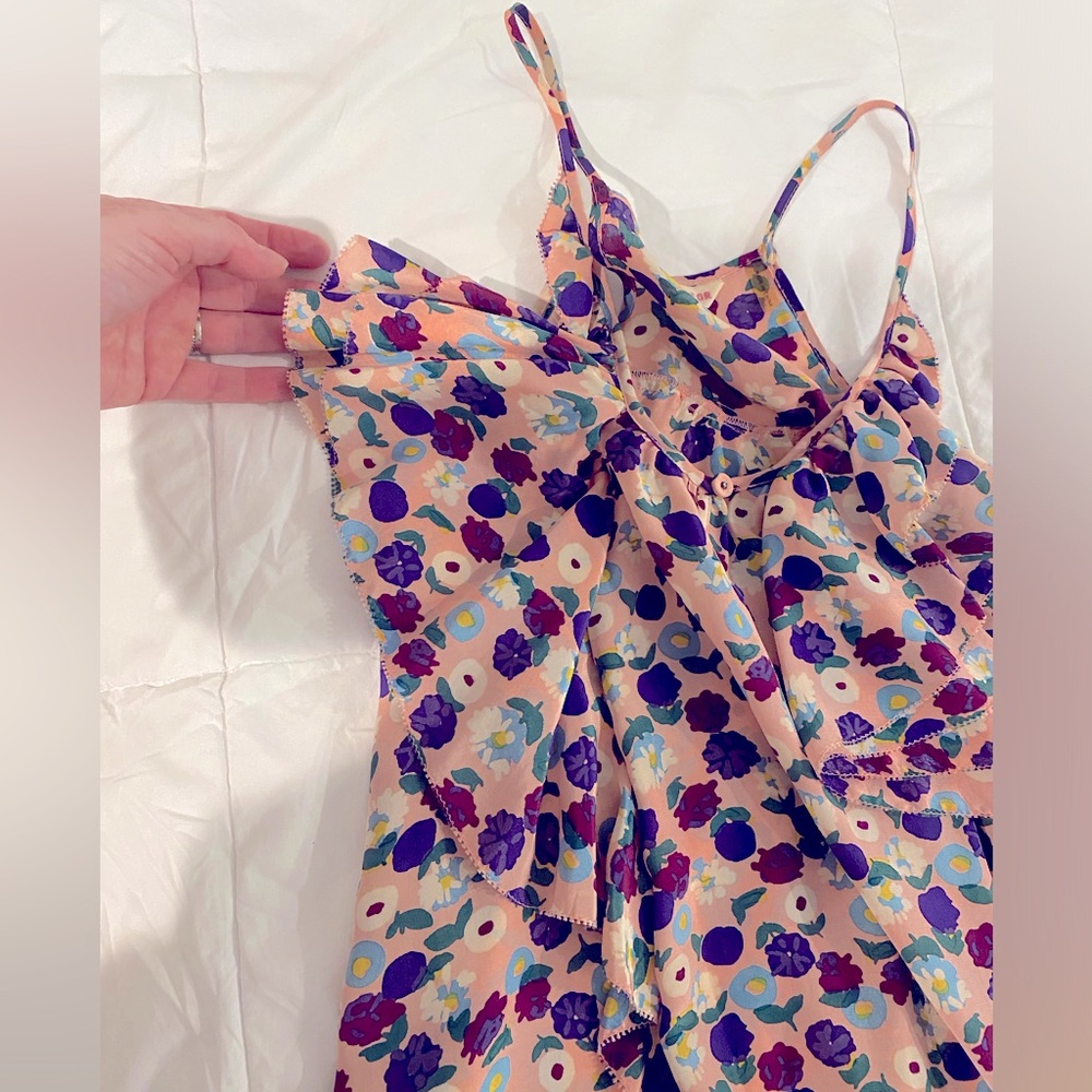 REBECCA TAYLOR Floral Ruffle Front Silk Cami Sz 10 - Picture 4 of 7